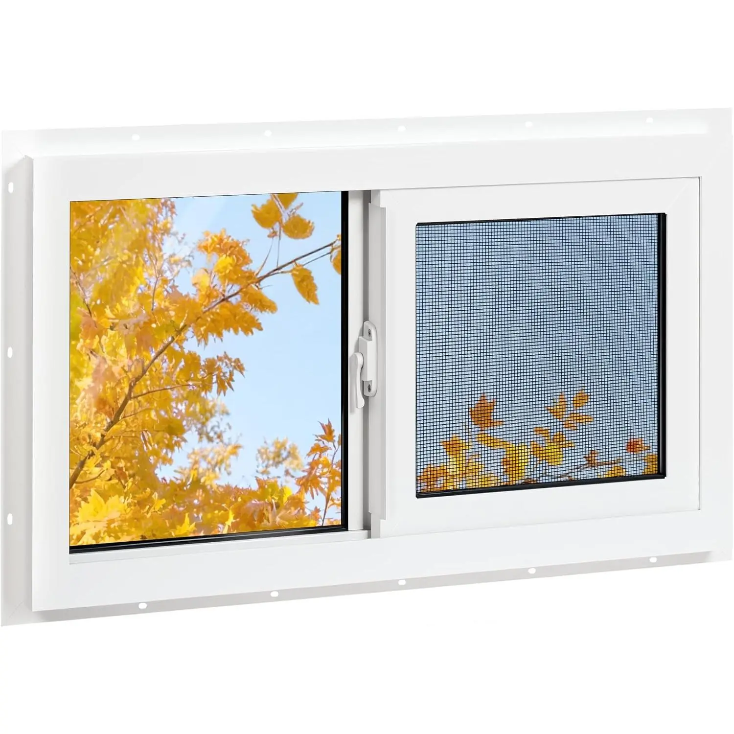 Vinyl Basement Window, Bathroom Sliding Window 24" x 16" White | Double Pane Insulated Tempered Glass and Fiberglass Screen for Basement, Bathroom, Shed