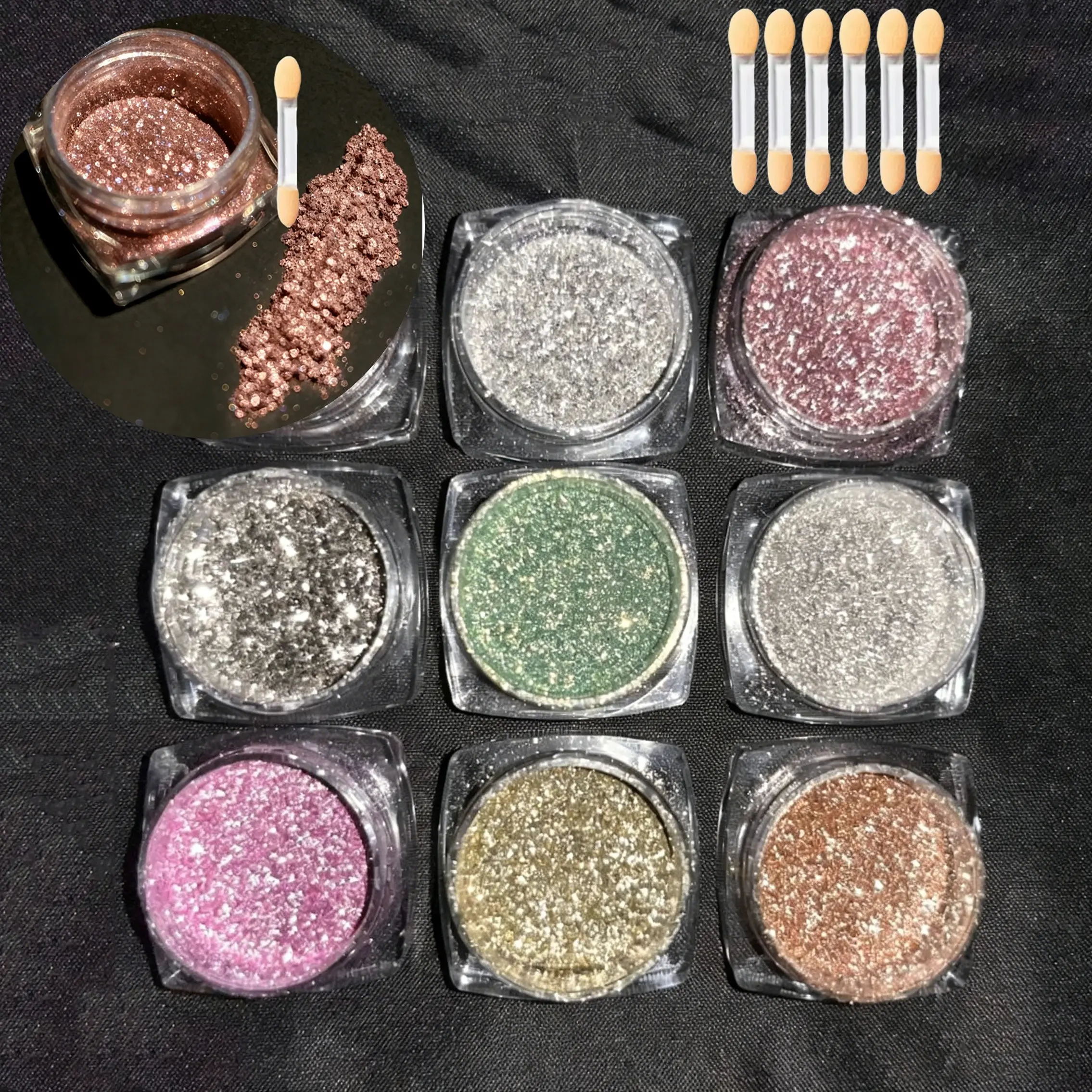 Cosmetic Grade Shiny Metal Eye Shadow Powder,Equipped With Smudge Tool, Party Gift Set New Year