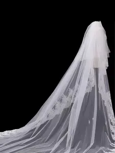 Vintage Romantic Full Lace Cathedral Bridal Veil, Wrinkle-Resistant Ultra-Fine Transparent Tulle, Luxurious Classic Accessory for All Seasons