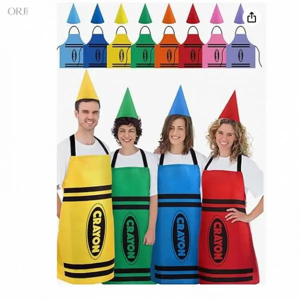 Colorful Crayon Halloween Costume Set, Adult Dwarf Apron With Cone Hat Outfit, Cosplay Role Play Suit, Cute Themed Fancy Dress, Complete Costume Kit For Halloween Party, Trick Or Treat, Stage Performance, Carnival & Themed Group Outfit Matching