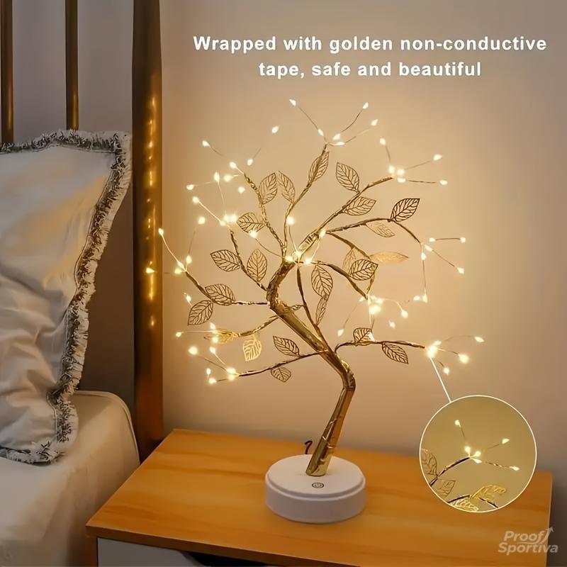 Exquisite Gold Leaf Tree Light with 72 LED Copper Wire String Lights Dual Mode Touch Switch for Valentine Room Bedroom Decorative Lamp