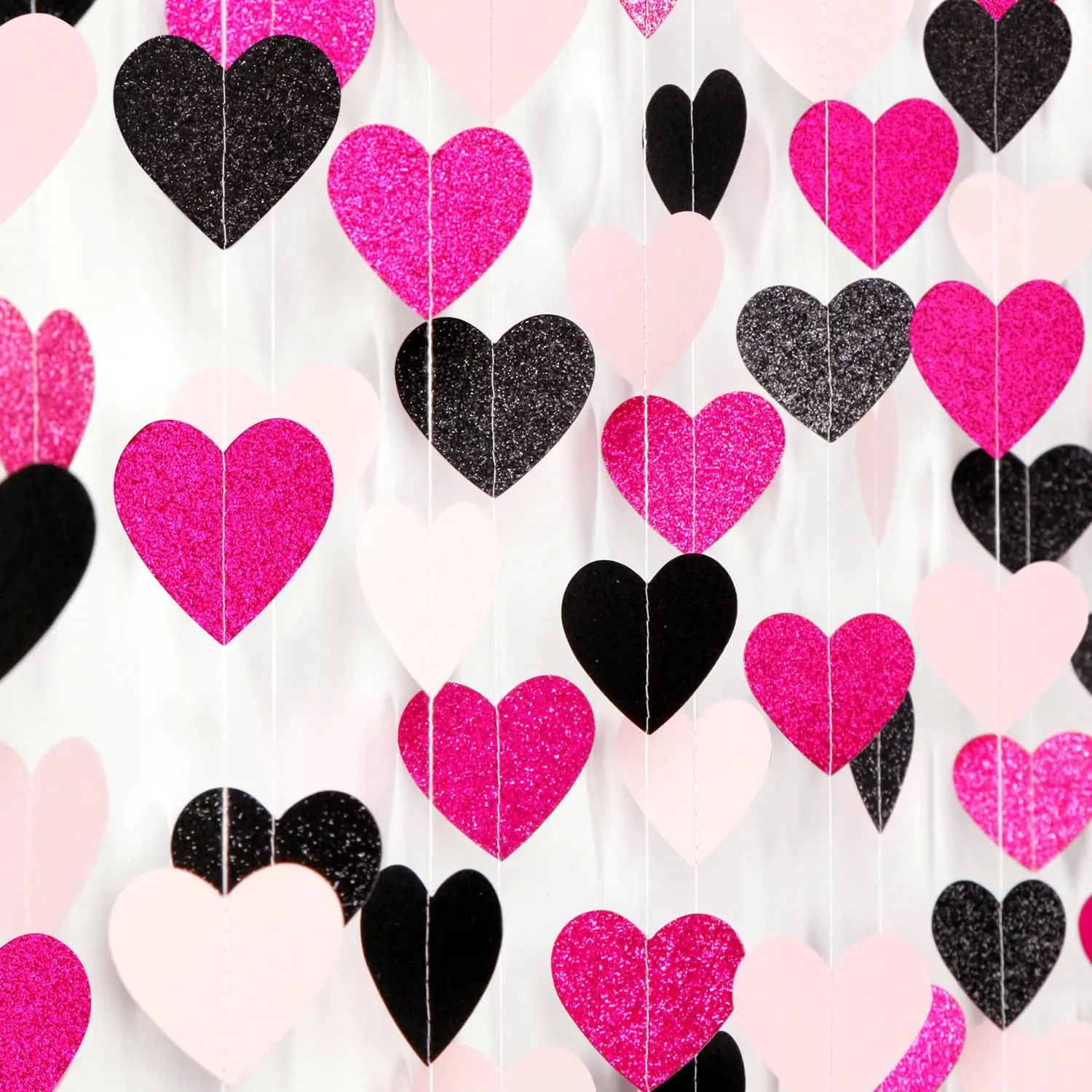 Hot- Black Birthday Party-Decorations Streamers - 62FT  Girls  Heart Garland Banner,Valentines Wedding  Bridal Shower Bachelorette Graduation Backdrop Decor