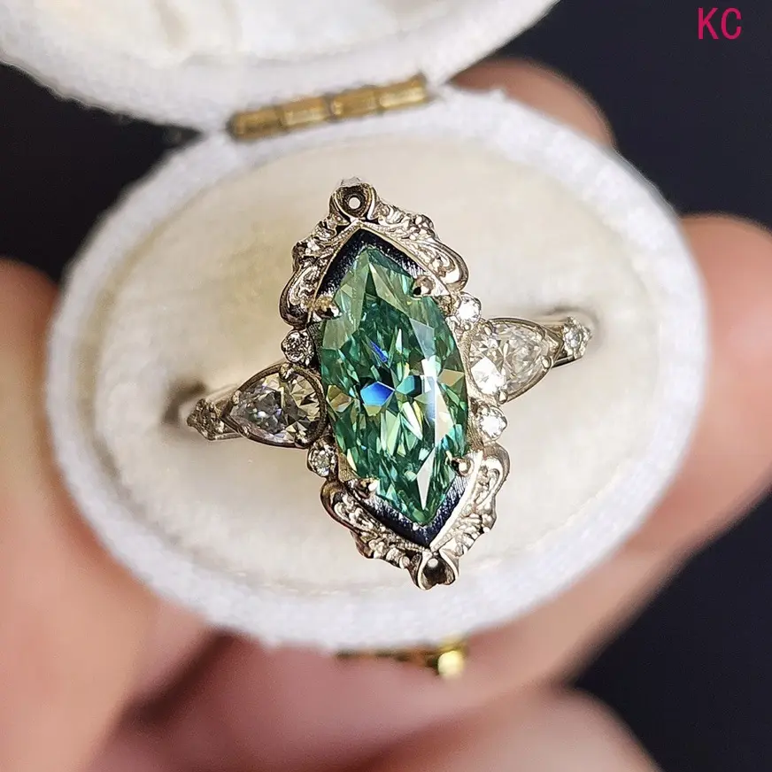 Alloy Ring Inlaid Green Marquise Zircon, Trendy European American Finger Jewelry For Women Daily Matching