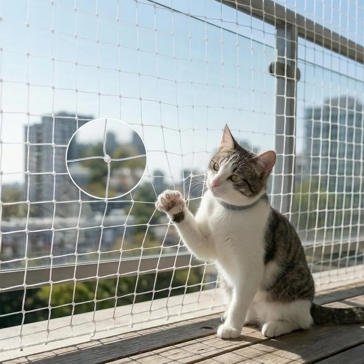 Transparent Nylon Balcony Safety Screen, Weatherproof Cut-to-Fit Netting with Install Kit (White) for Apartments, Patios