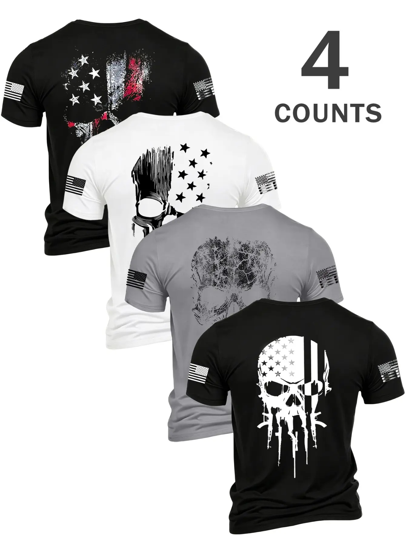 Summer Men's Retro Skull Round Neck Short Sleeve T-Shirt Set, Soft Breathable Comfort, Casual Streetwear Outdoor Fashion, Multiple Colors Available