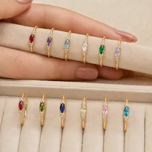 Women's Non-Tarnish Dainty Gold Birthstone Rings, Stackable Trendy Cubic Zirconia Rings with Emerald Green Gemstone, Wedding Engagement or Birthday Gift Jewelry
