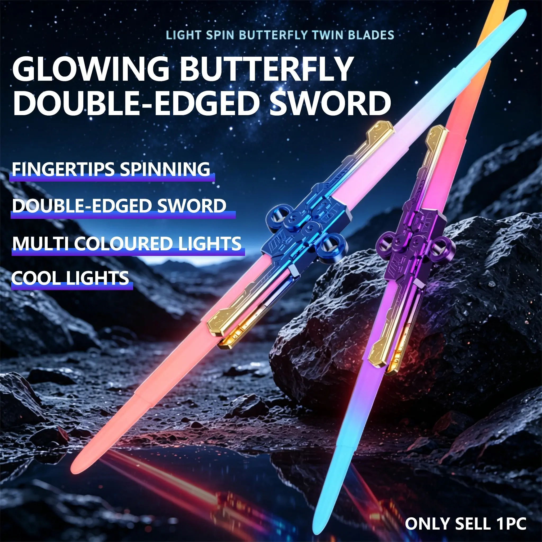 LED Spin Sword Toy, Changing Glowing Spin Sword, Double-Edged Light Saber, Rechargeable Spinning Lightsaber, USB Rechargeable Lightsaber, Party Cosplay Cool Outdoor Toy Gift for Boys Girls