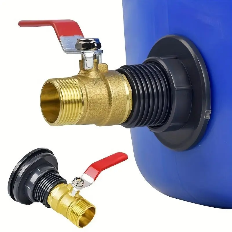 1 Set PVC Large Drainage Connector Adapter with Brass Ball Valve, Aquarium Components, Suitable for 1/2"-DN15 Male Thread Connector, Ideal for Rainwater Buckets, Aquariums, Water Tanks, Bathtubs and Pools, Water Pipes, Outdoor Hoses, Garden Hose Connector