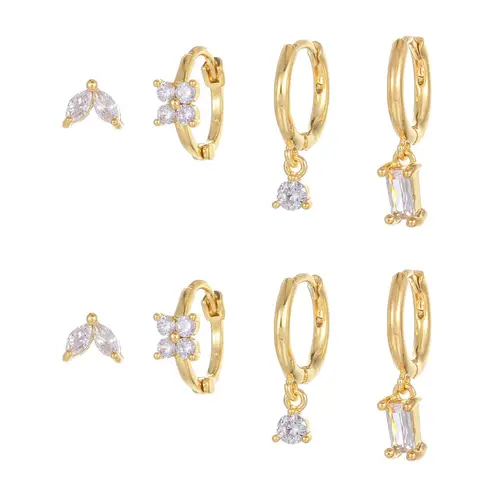 4 Counts/4 Pairs Women's Stainless Steel Hoop Earrings Stack Set, Shining Earrings, Sparkling Ear Jewelry, Rhinestone Butterfly Design, Elegant Jewelry for All Seasons, Choking Hazard Warning