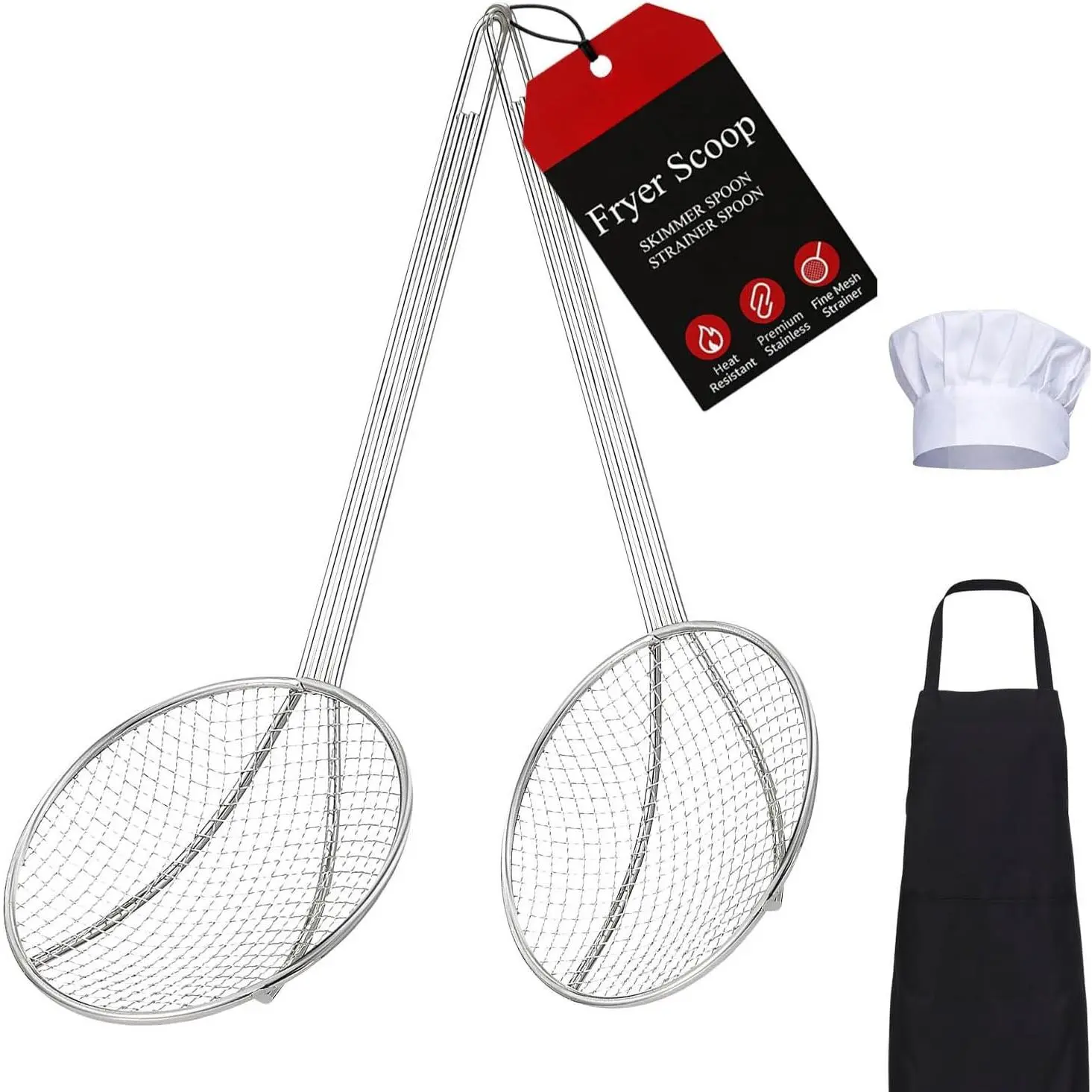 2 count Fryer strainer,mesh skimmer, Skimmer Spoon Strainer Spoon Kitchen Spider Frying Spoon Strainer and Utensil for Deep Fryer with Basket, Deep Fryer Cooking, stainless steel skimmer