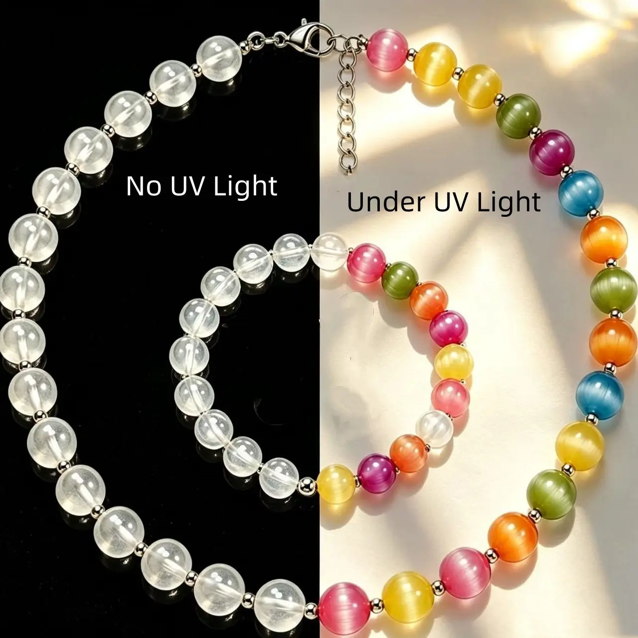Color-Changing Rainbow Beaded Matching Jewelry Set for Women, Adjustable Dopamine Collarbone Necklace and Bracelet for Casual Summer Wear, Vivid, Dopamine Jewelry Sets, Everyday, Layered Colors, Smooth Beads