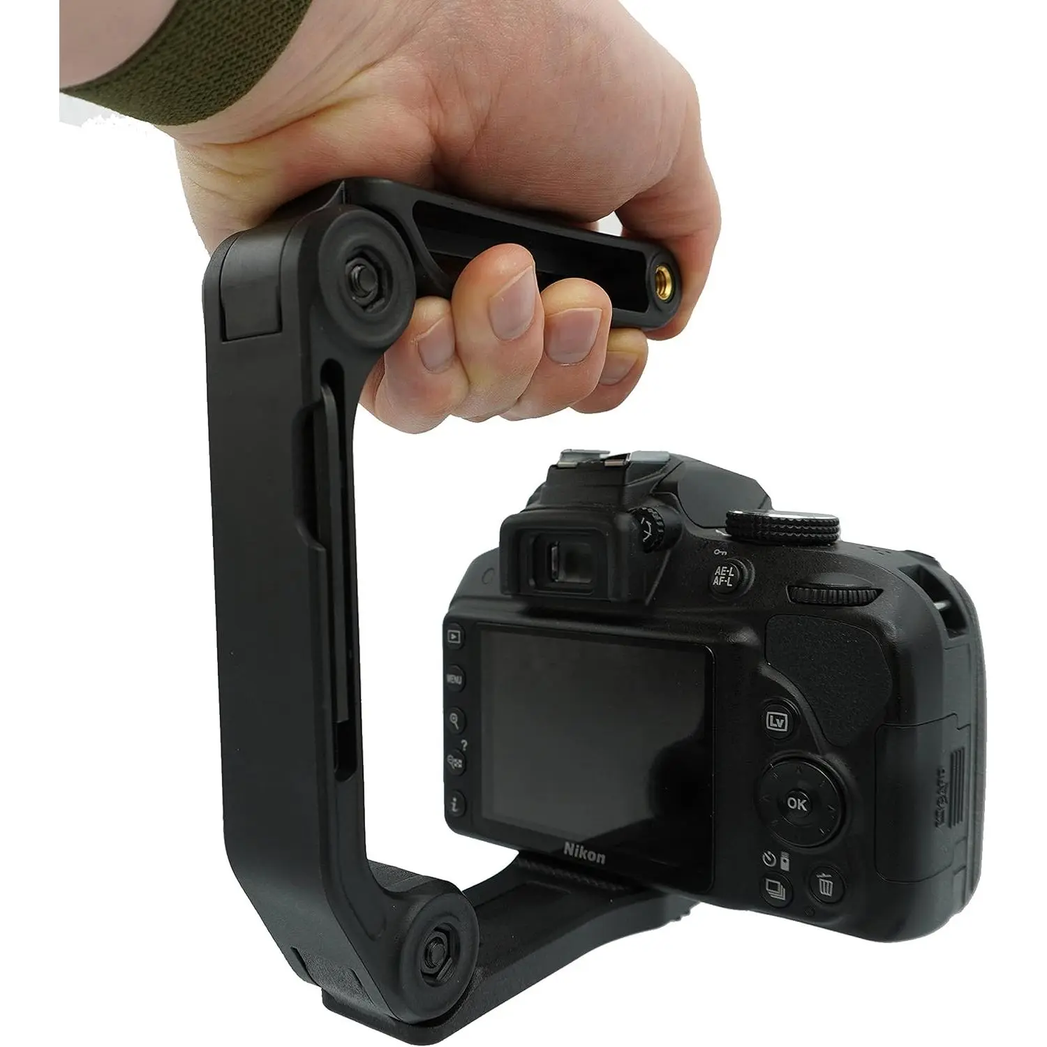 Handheld Camera Stabilizer Grip -  U-Shaped Handle Works with DSLR, Mirrorless, & Video Cameras with 1/4"-20 Threaded Insert - Foldable Design with Extra Mounting Holes for Accessories