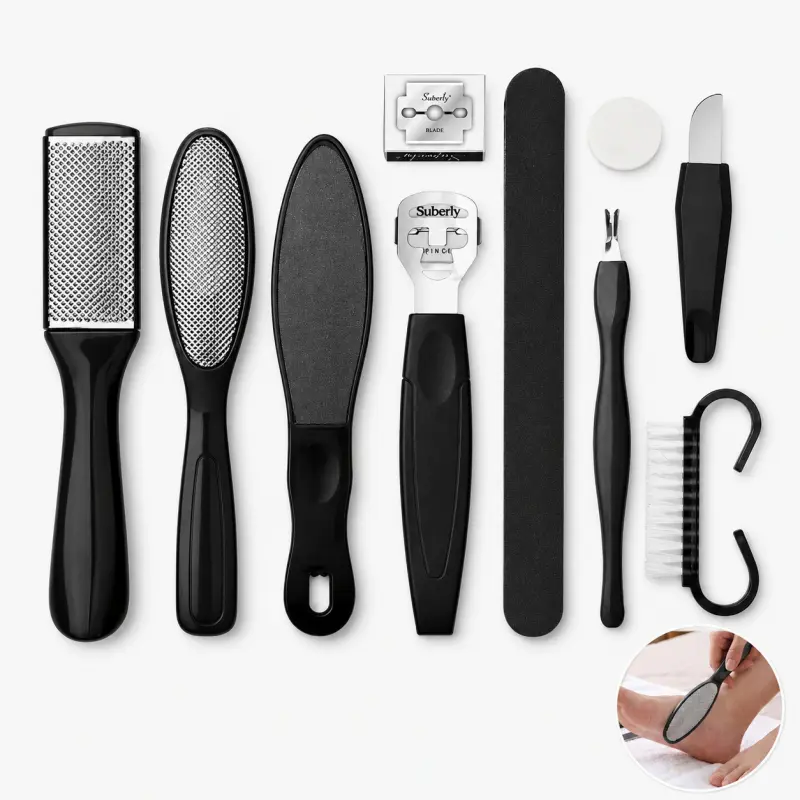 10-in-1 Professional Stainless Steel Pedicure Care Kit - File, Rasp, Dead Skin Remover, Callus Remover for Home, Salon Spa Use (Black)