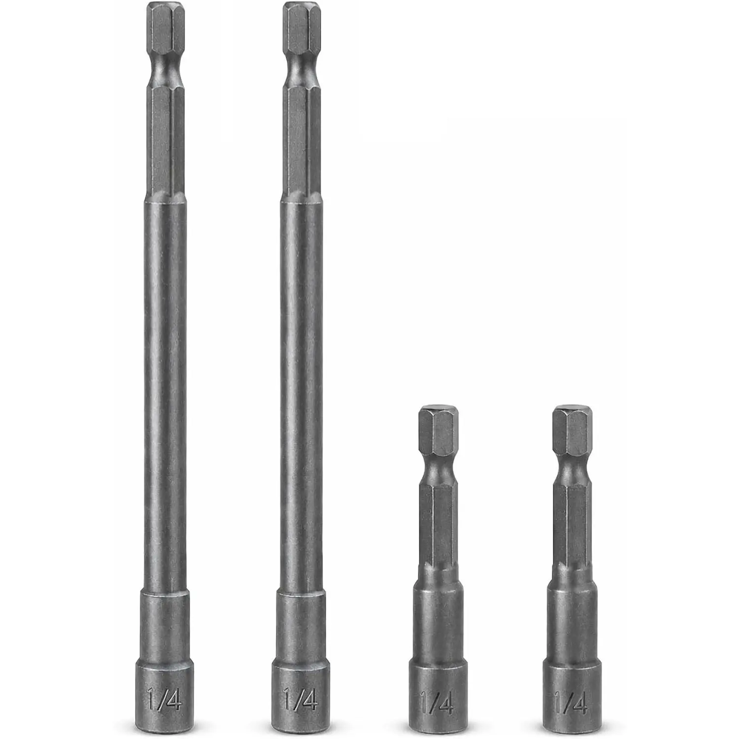 4 count Nut Driver Set, 1/4" Hex Shank  Nut Setter Bit Set, 2 Long (6 Inch) + 2 Short (2.5 Inch), Quick Change Socket Driver for Drill  Driver