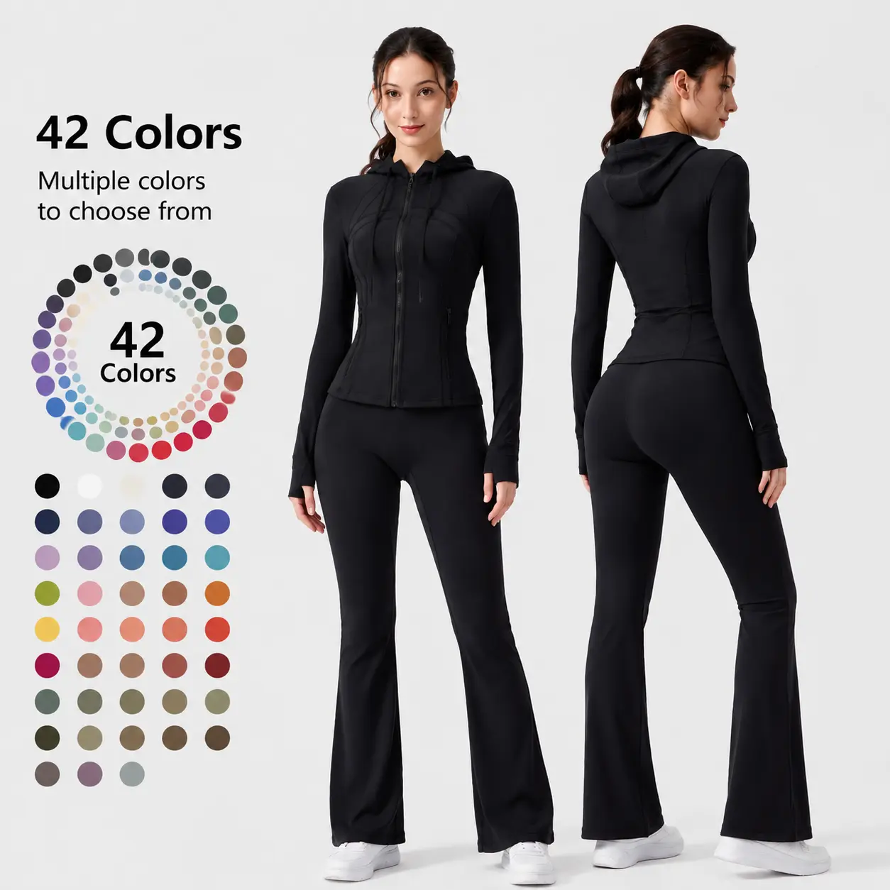 Women’s Full-Zip Hooded Slim-Fit Long-Sleeve Stretchy Workout Jacket with Thumb Holes - Women’s Gym Wear, Gym Wear for Athletic Yoga & Sports Outerwear