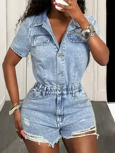 Women's Denim Jean Jumpsuit, Spring Summer Fashion, Casual Daily Wear, Trendy and Versatile, Perfect for Everyday