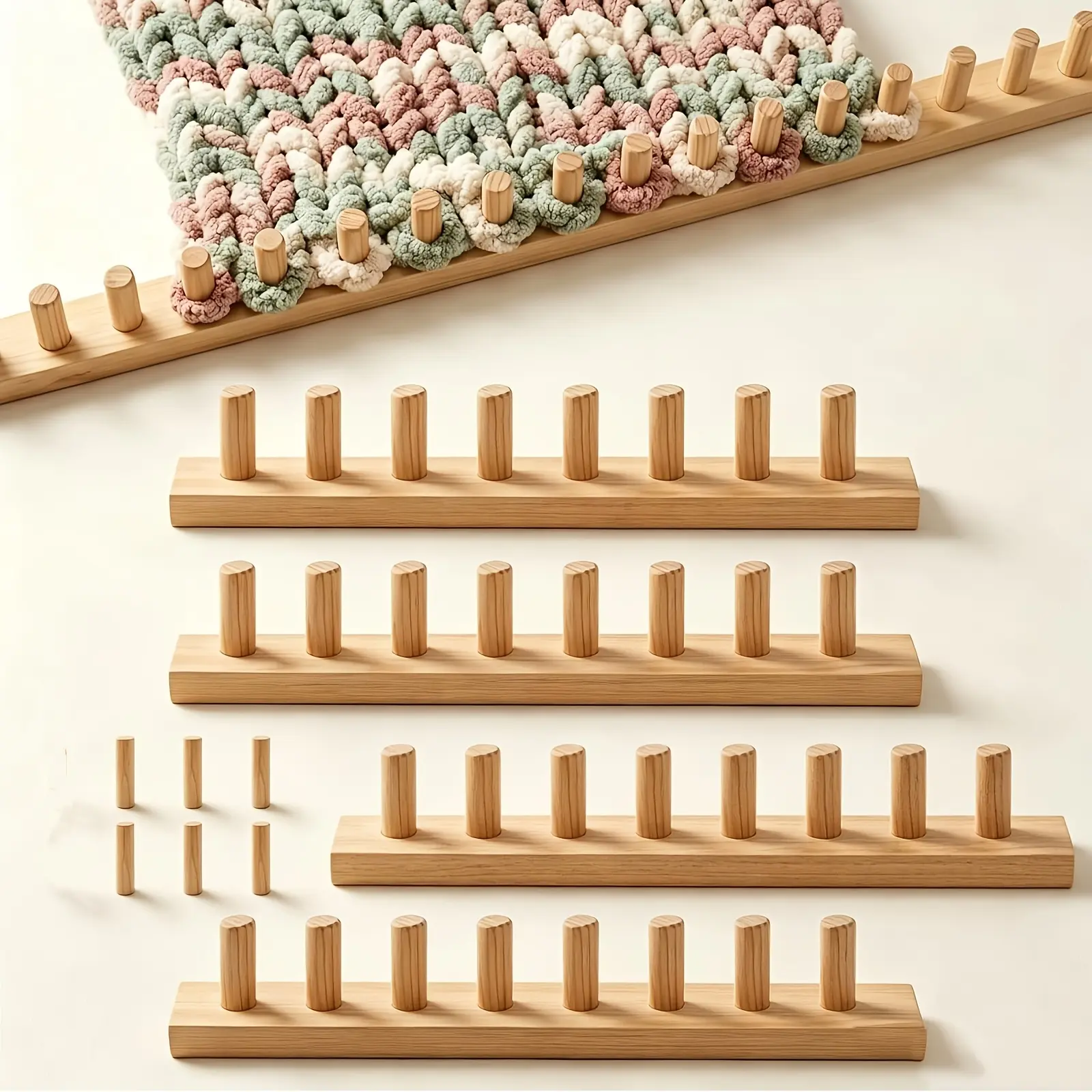 64-inch Four-Section Thick Yarn Knitting Machine Set, Diy Knitting Supplies, Adjustable Wooden Blanket Knitting Machine, No Needles Required, Suitable for Knitting Blankets