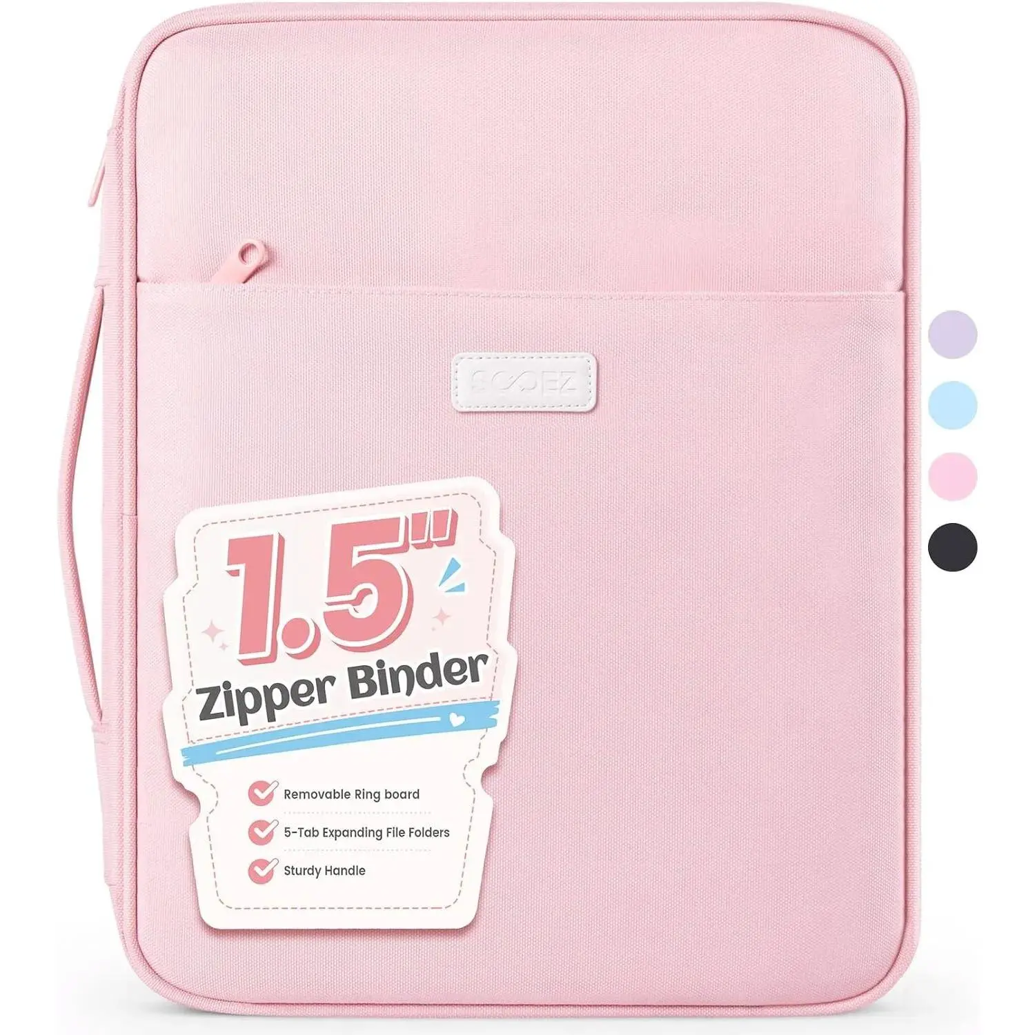 Pink Zipper Binder Bag - 1.5 in 3-Ring O-Ring Binder with 5-Tab Dividers & Expanding File Folder, 650-Sheet Capacity Organization Tool for School Age Students' Classroom Supplies