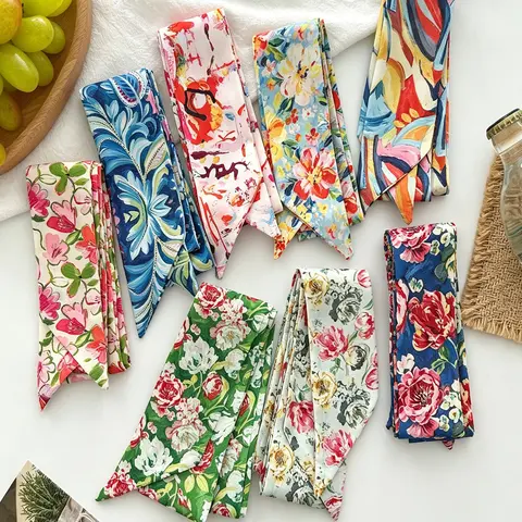 8-Piece Elegant French Style Floral Hair Ribbons, Long Ribbon Set for Women & Girls, 120 x 5 cm, Fashionable Decorative Hair Accessories