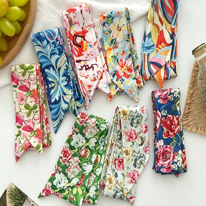 8-Piece Elegant French Style Floral Hair Ribbons, Long Ribbon Set for Women & Girls, 120 x 5 cm, Fashionable Decorative Hair Accessories