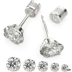 5 Pairs Surgical Stainless Steel Stud Earrings Set, Hypoallergenic Cubic Zirconia Piercing Jewelry for Women and Men, Minimalist Push-In Flat Back Studs for Cartilage and Lobe, 2-8mm