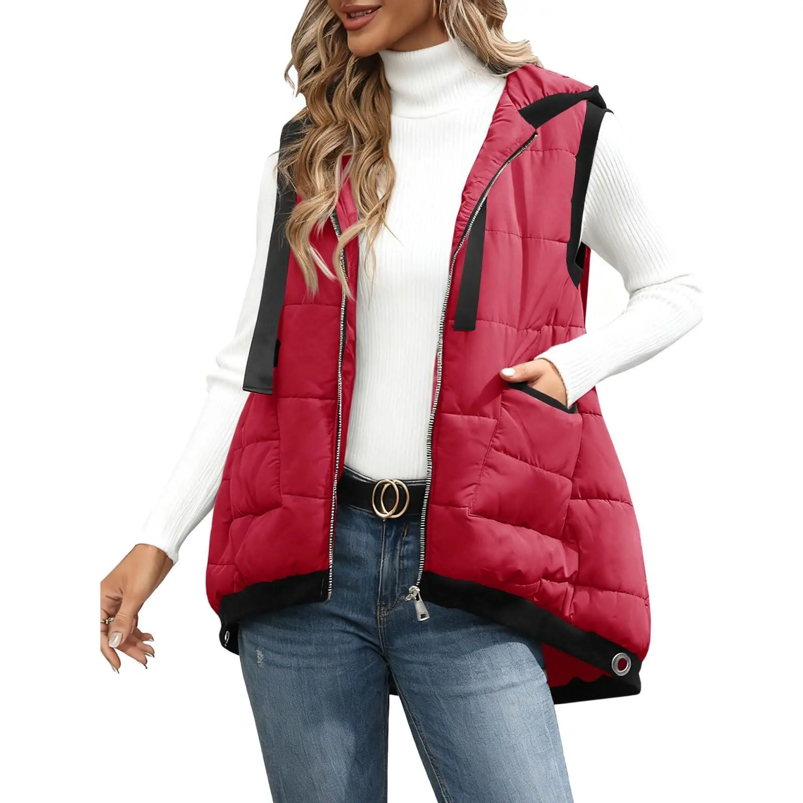 Goranbon Womens Quilted Puffer Vest Hooded Lightweight Sleeveless Padded Zip Gilet Jackets Outwear with Pockets