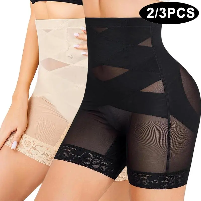 Women's High Waisted Shapewear Shorts, Seamless Tummy Control Compression Panty, Butt Lifting Thigh Slimmer with Lace, 2/3 Pack, Style, Everyday, Shaper, Lady, Elegance, Panties