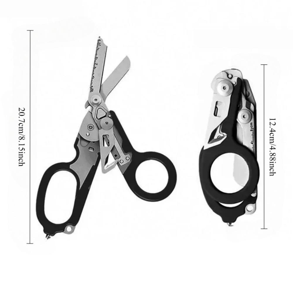 Stainless Steel Tactical Folding Scissors, Multifunctional Durable Outdoor Tool with Tape Cutter, Portable Scissor Sharpener Sheet Cutting Tool, Heavy Duty Scissor