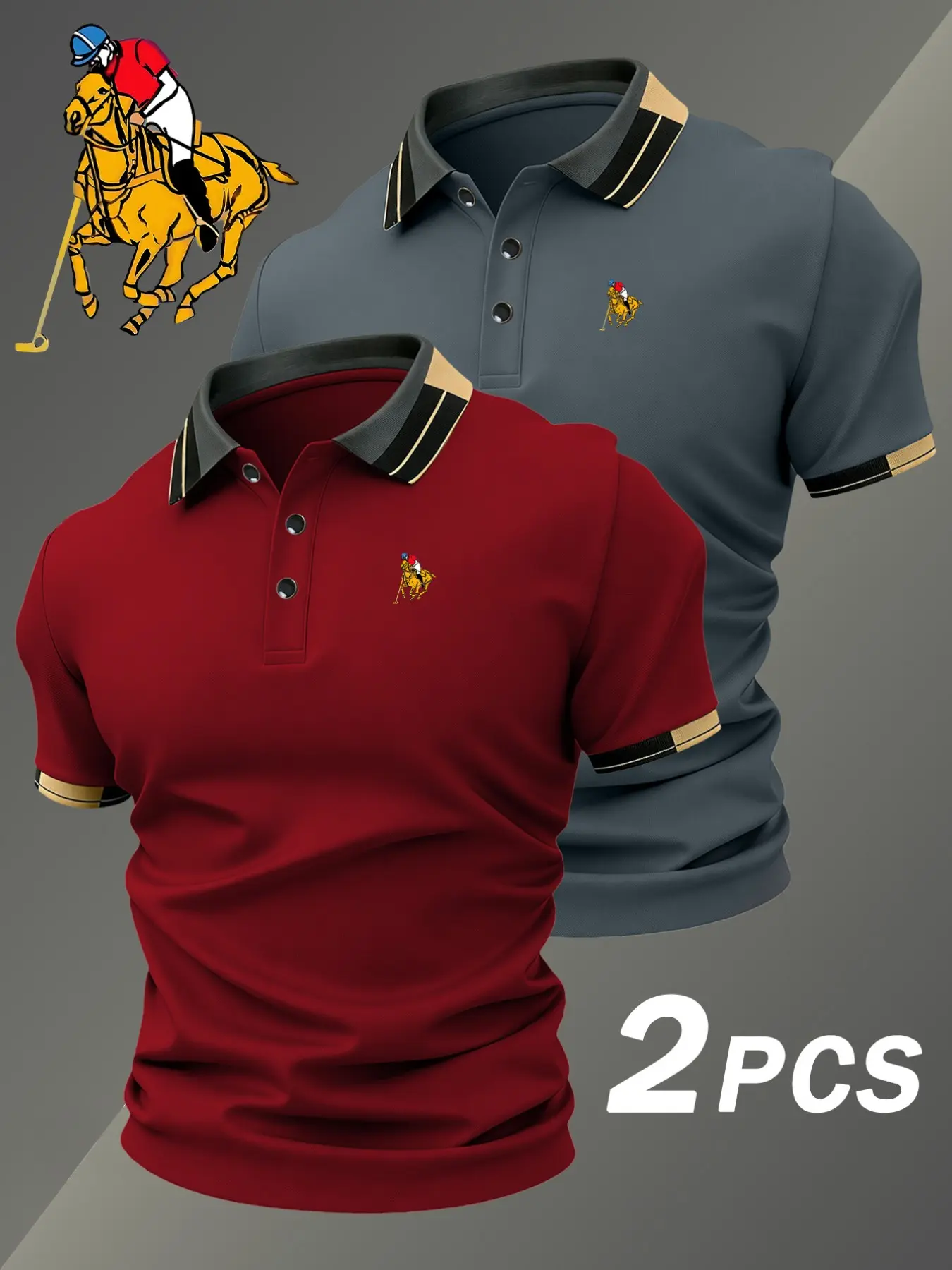 Men's Fitted Geometric Print Polo Shirt, Polo Top, Casual Breathable Stretch Fabric, Comfortable All-Season Wear, High-Quality Enduring Design