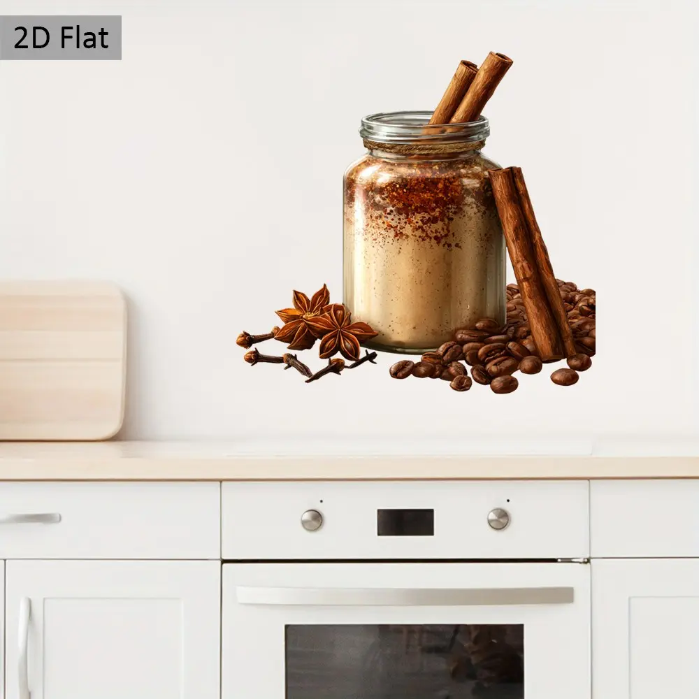 2D Flat Cinnamon Kitchen Sticker, Coffee Wall Decal, Spice Home Decor Sticker, Modern Kitchen Wallpaper, Kitchen Wall Decoration