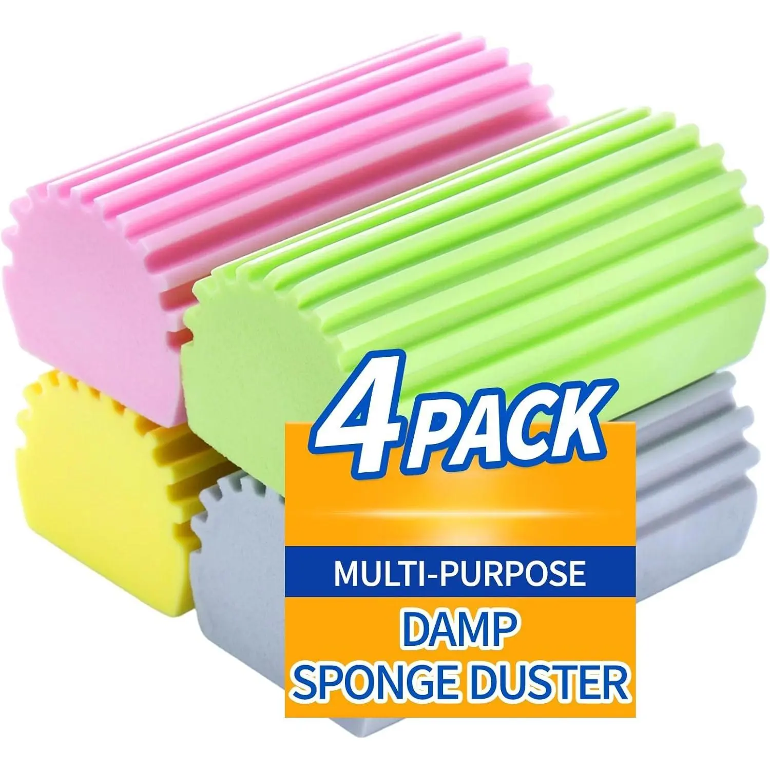 4-Pack Magic Damp Clean Duster Sponge Cleaner, Multi-Color Household & Car Wash Accessory for Blinds, Glass, Window Track Grooves