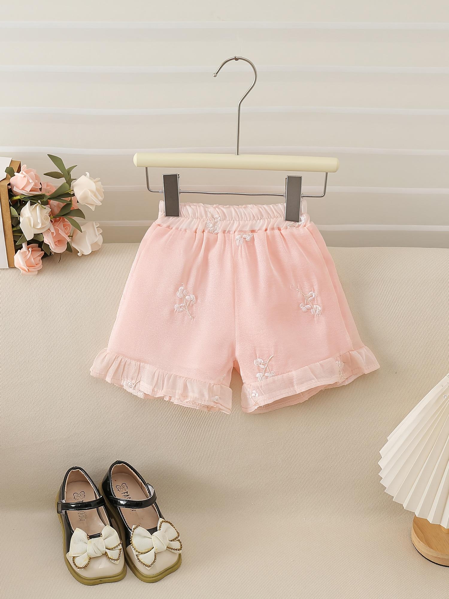 NewNew Style Children's Girls' Embroidered 2pcs Set, New Chinese Style "Mu Yun Sha" Princess Outfit, Three-Dimensional Flower Sleeveless Top + Elastic Waist Shorts, Super Sweet and Cute Pink Vacation Set, Lightweight and Comfortable, Perfect for Outdoor