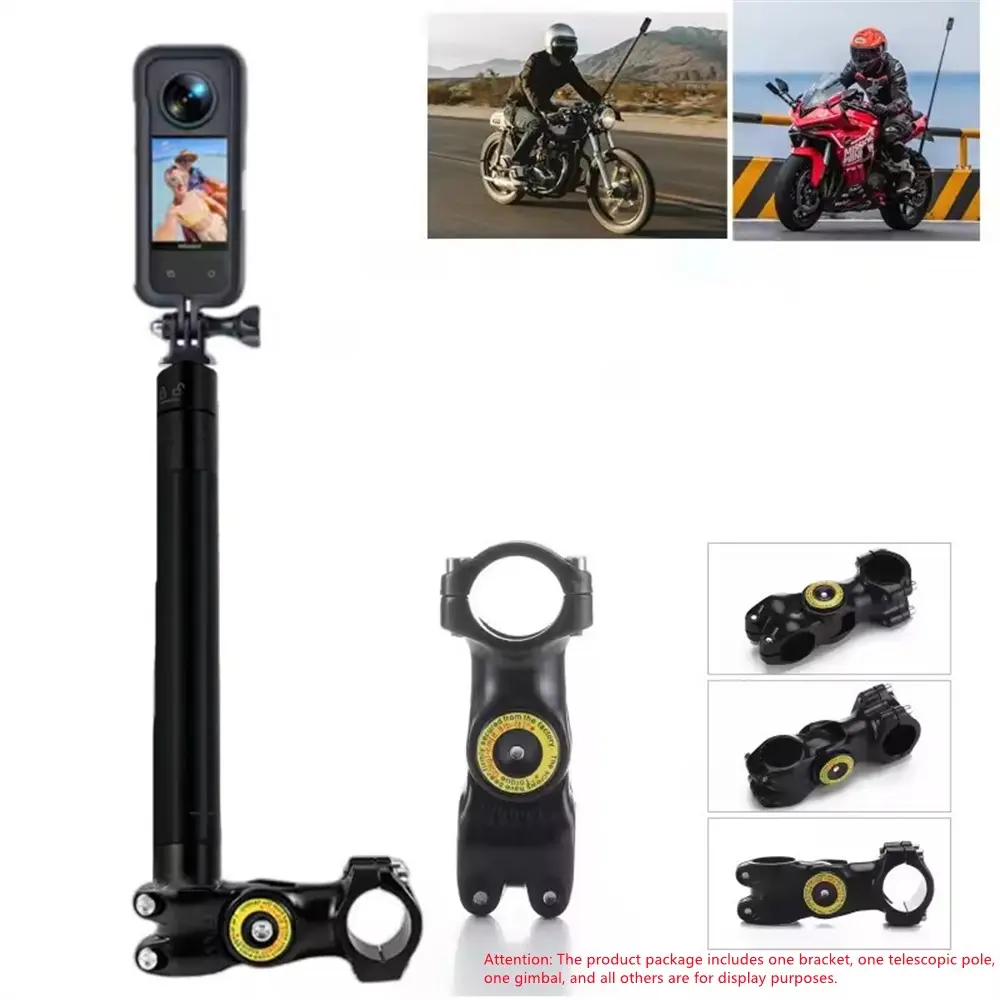 Invisible Adjustable Aluminium Alloy Monopod Selfie Stick, Handlebar Mount Bracket for Motorcycle & Bicycle, Camera Accessories Compatible with GoPro DJI Insta360