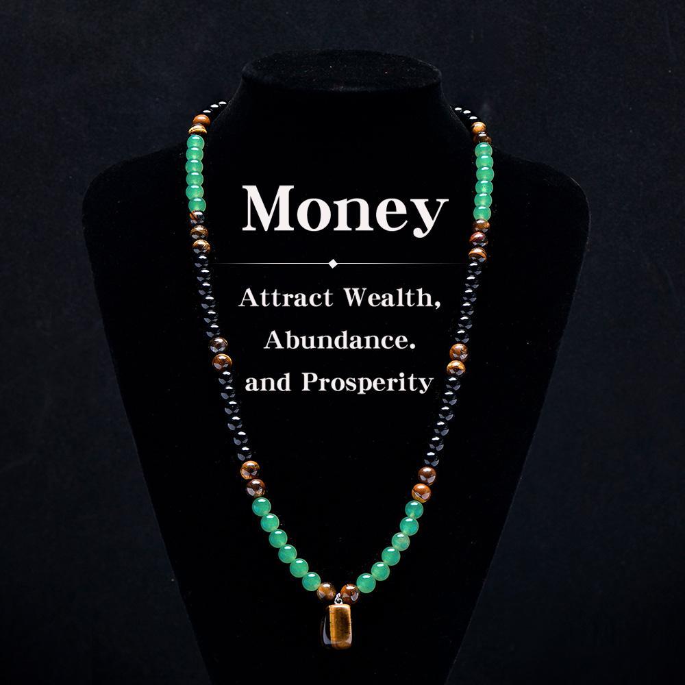 ARPURRAINA Money Attraction Necklace With GreenAventurine & Tiger Eye  Pendant Healing Crystal Stone ,Anniversary, Vacation &Theme Parties Jewelry Charms Abundance Crystal bracelet,Long Chain,Sweater chain,Ideal Gift Jewelry for Men and Women