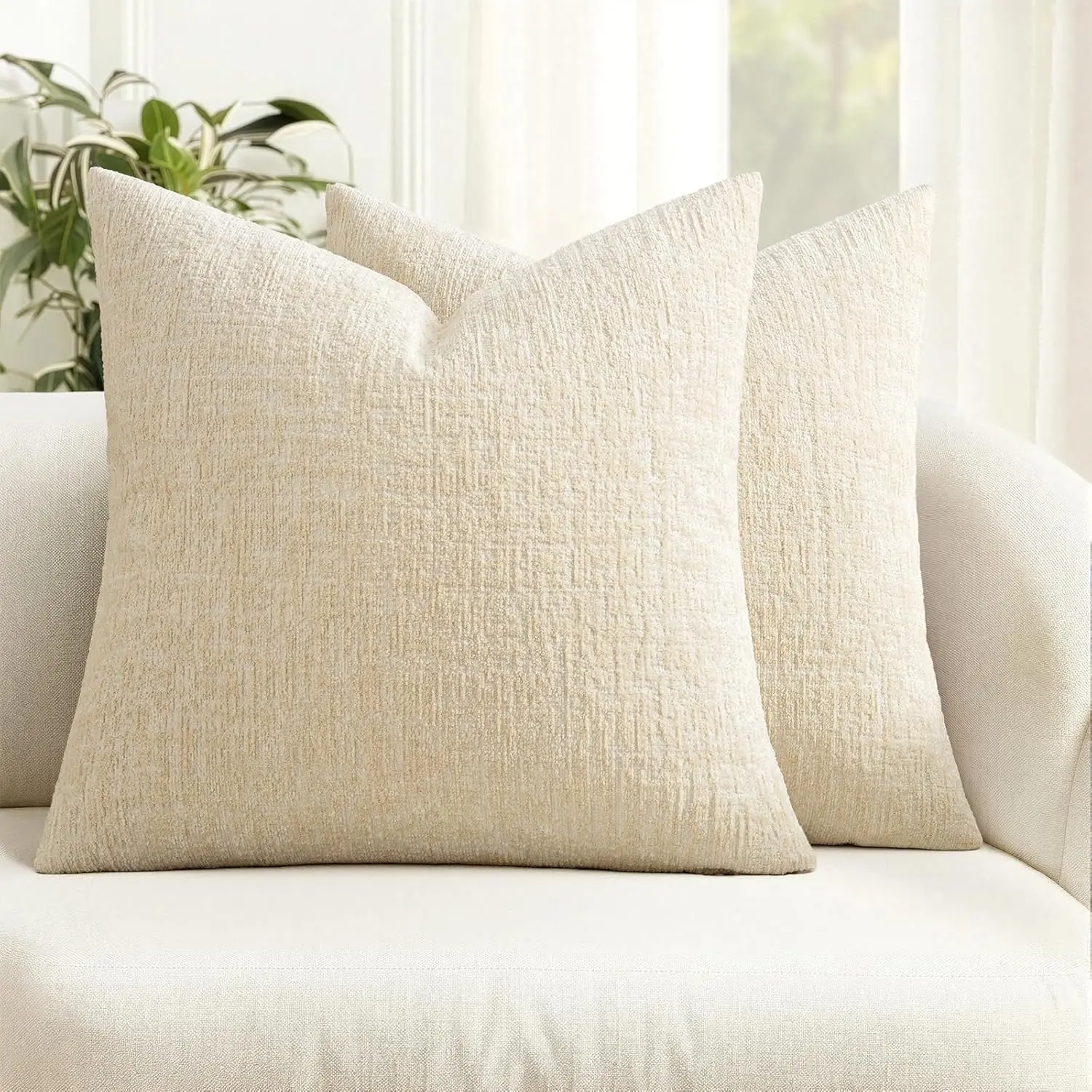 Decorative Throw Pillow Covers 18x18 Pack of 2 Beige Couch Pillow Covers Soft Cozy Textured Pillowcases for Home Decor Sofa Living Room Cushion Bedroom
