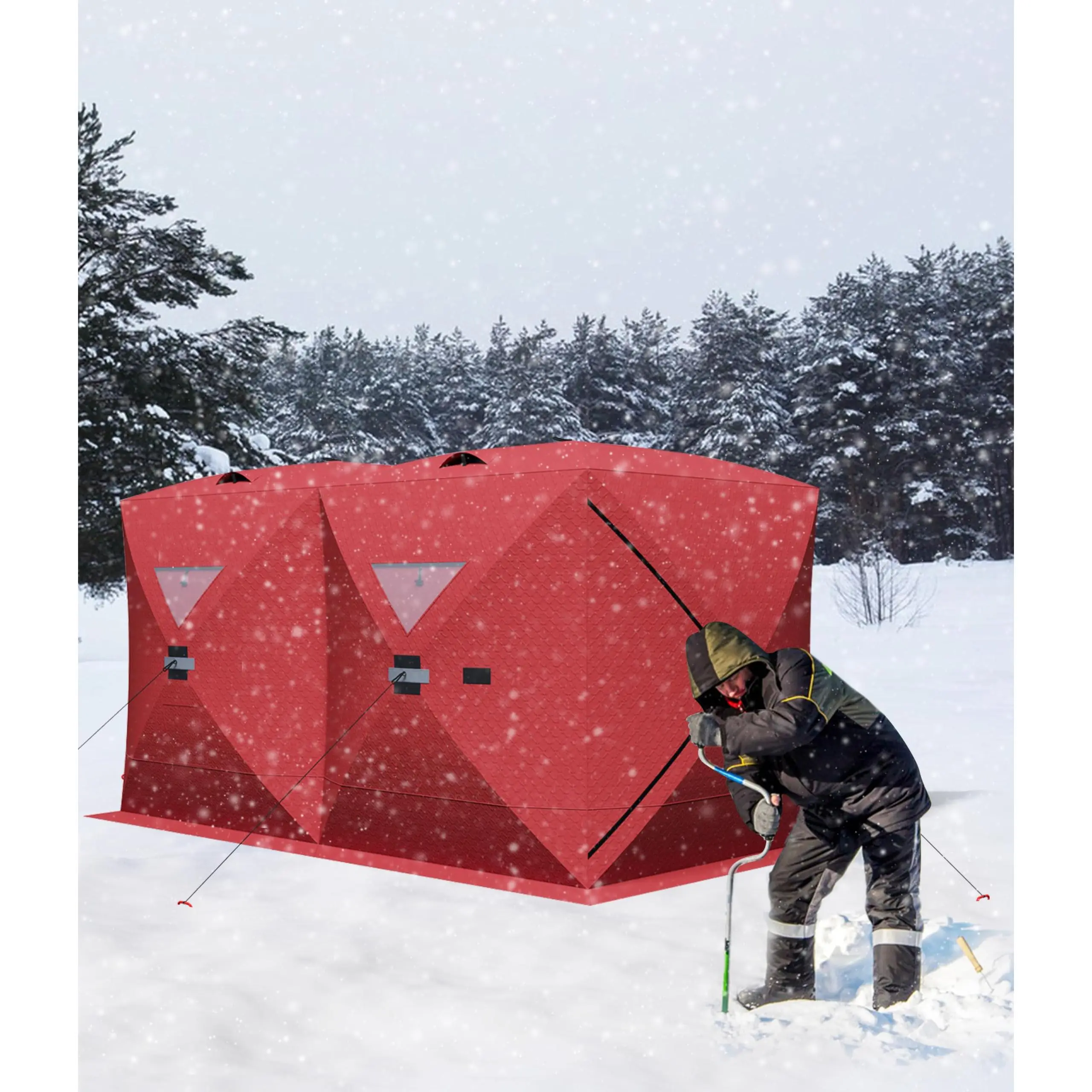 4-6 Person Insulated Pop Up Ice Fishing Tent 68 Sq Ft Quilted Ice Shelter with PVC Windows and Air Vents Portable Weather Resistant Ice Shanty