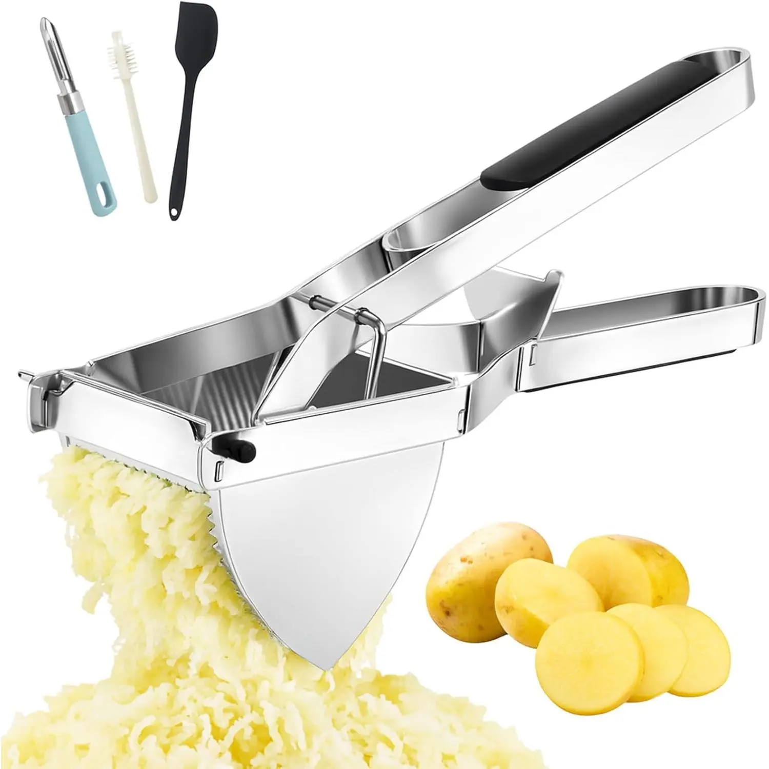 Heavy Duty Potato Ricer, Large 22oz Potato Masher, Stainless Steel Press and Mash Kitchen Gadget for Mashed Potatoes, Spaetzle Maker with Silicone Handle