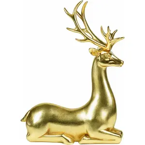 Ferrislan Golden Deer Statue - 14.96 Inch Elegant Resin Figurine, Modern Home Decor for Living Room, Bedroom, Office & Tabletop Centerpiece, Collectible Art Sculpture for Year-Round Decoration & Gift