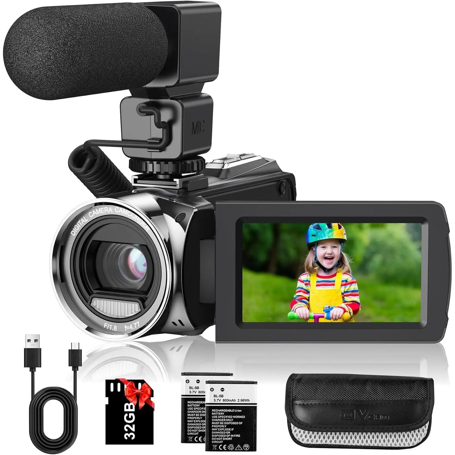 Video Camera Camcorder Digital Camera Recorder for YouTube  1080P 30FPS 36MP 3.0" 270゜Rotation LCD Video Cameras for Filming with Microphone,32GB SD Card, 2  for  Students
