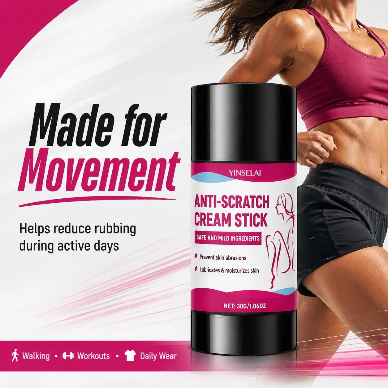 Body Friction Relief Stick, Lubricating Moisturizing Balm, Reduces Friction Discomfort, Ideal for Sports, Travel, Summer Wear