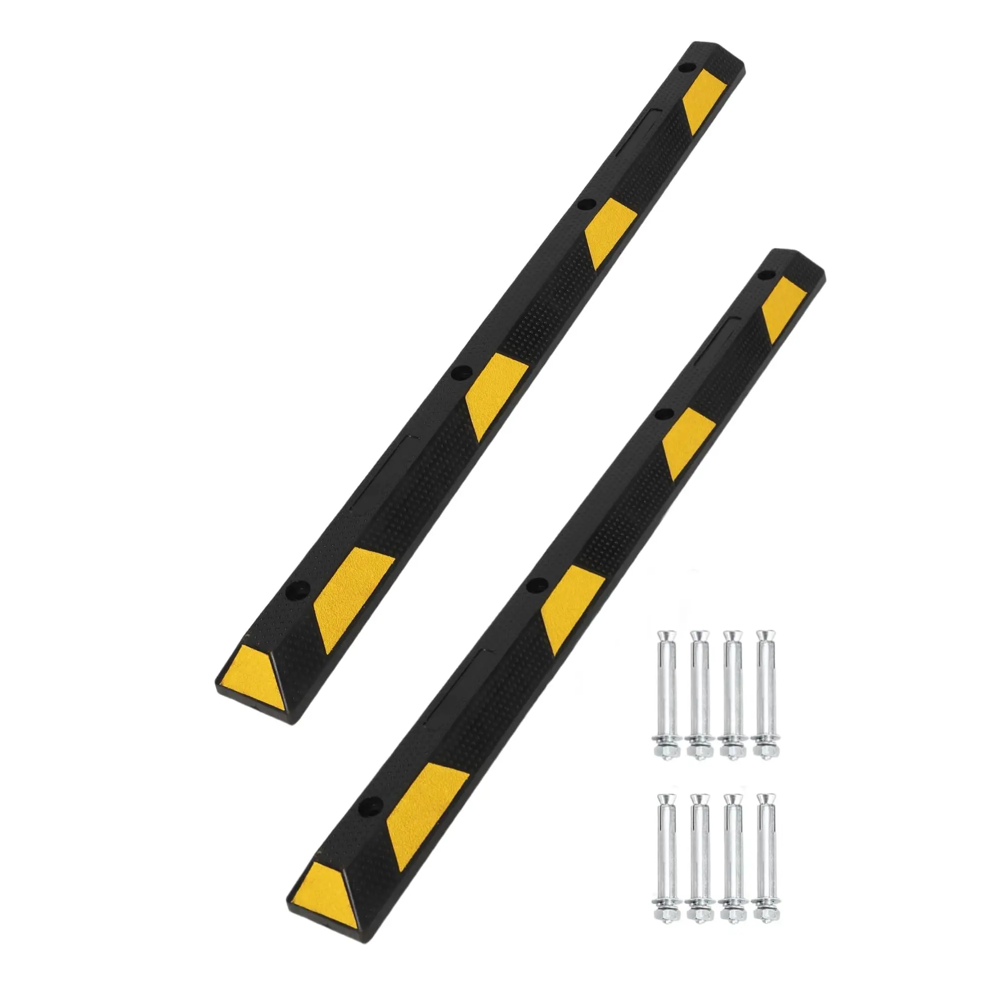72" Heavy-Duty Rubber Parking Curb Wheel Stopper - 44,000 lbs Capacity, 8 High-Visibility Yellow Reflective Stripes, 360° Visibility, Safety Solution for Garages, Cars/SUVs, Trucks