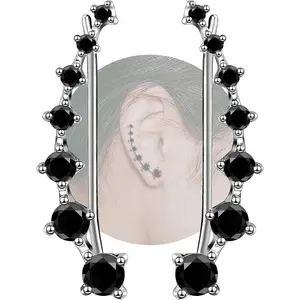 Sterling Silver Climber Earrings for Women 7 Crystals Ear Cuffs Cartilage Hypoallergenic Jewelry Dainty Fashion Birthday Gift