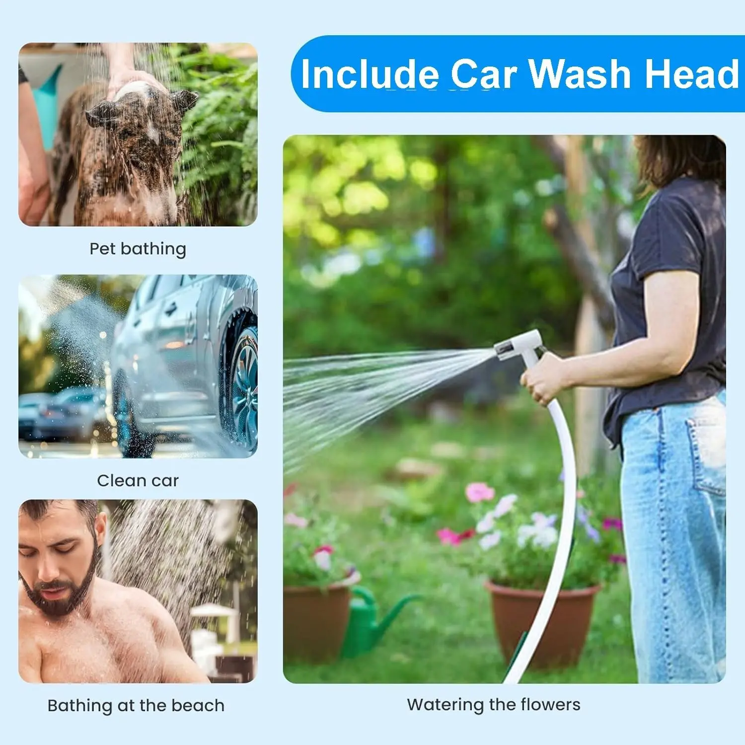 Portable Camping Shower Pump Rechargeable Outdoor Shower Head Sprayer Pumps Water from Bucket For Camping Hiking Travel Pet Cleaning Car Washing