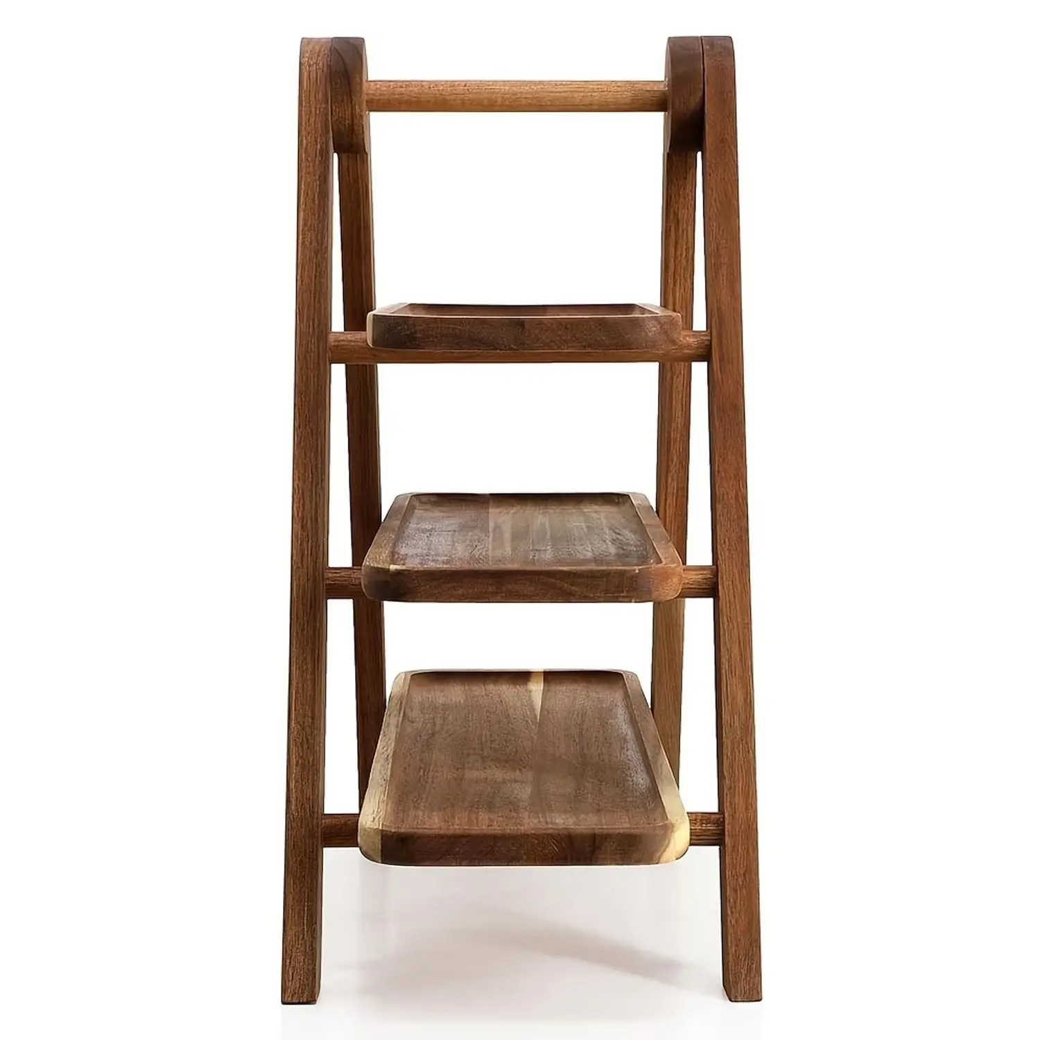 3-Tier Wooden Tray Rack, Rustic Style Cake Dessert Display Stand, Countertop Stand, Tabletop Display Stand, Stable A-Frame Food Showcase Cart, Ideal for Snacks, Bread, Fruits, Tea Treats
