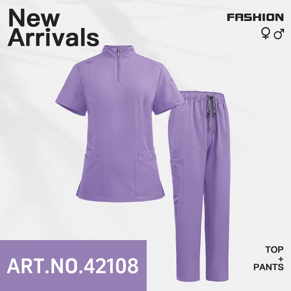 Stand Collar Zipper Doctor and Nurse Work Uniform Operating Gown Scrub Operating Room Solid Color Straight Leg Pants Set, Solid Color Simple and Breathable Suitable for Daily Nursing Wear in Hospitals Operating Rooms and Outpatient Clinics