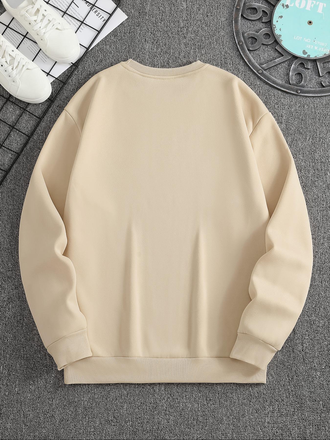 Men's Cat Print Drop Shoulder Thermal Lined Cute Cozy Sweatshirt, Regular Fit Casual Long Sleeve Round Neck Pullover for Fall & Winter, Fashion Men's Top for Daily Wear, Graphic Sweatshirts