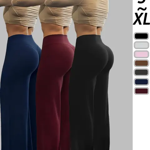 Women's Plain High-Waisted Loose-Fit Wide-Leg Pants, Quick-Dry Comfortable Straight Leg Trousers, Ideal for Gym, Fitness and Outdoor Activities