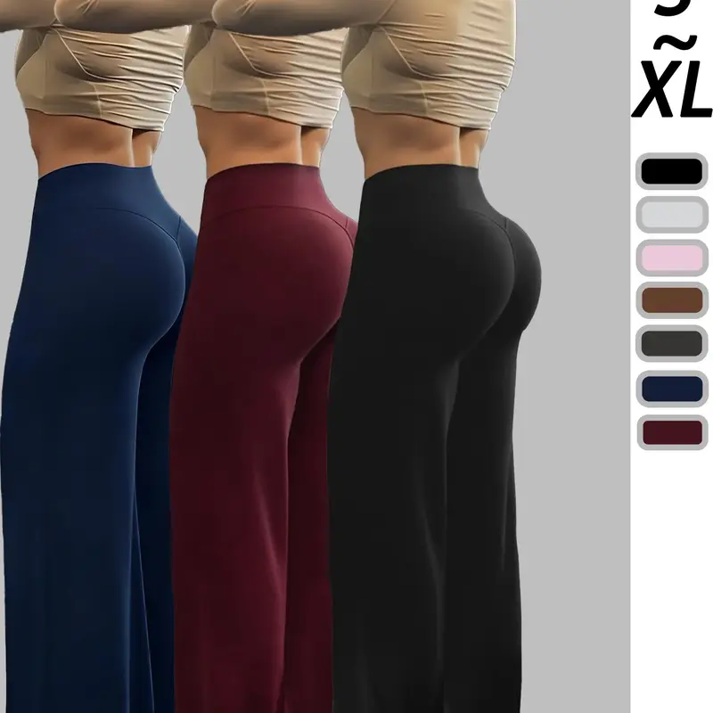 Women's Plain High-Waisted Loose-Fit Wide-Leg Pants, Quick-Dry Comfortable Straight Leg Trousers, Ideal for Gym, Fitness and Outdoor Activities