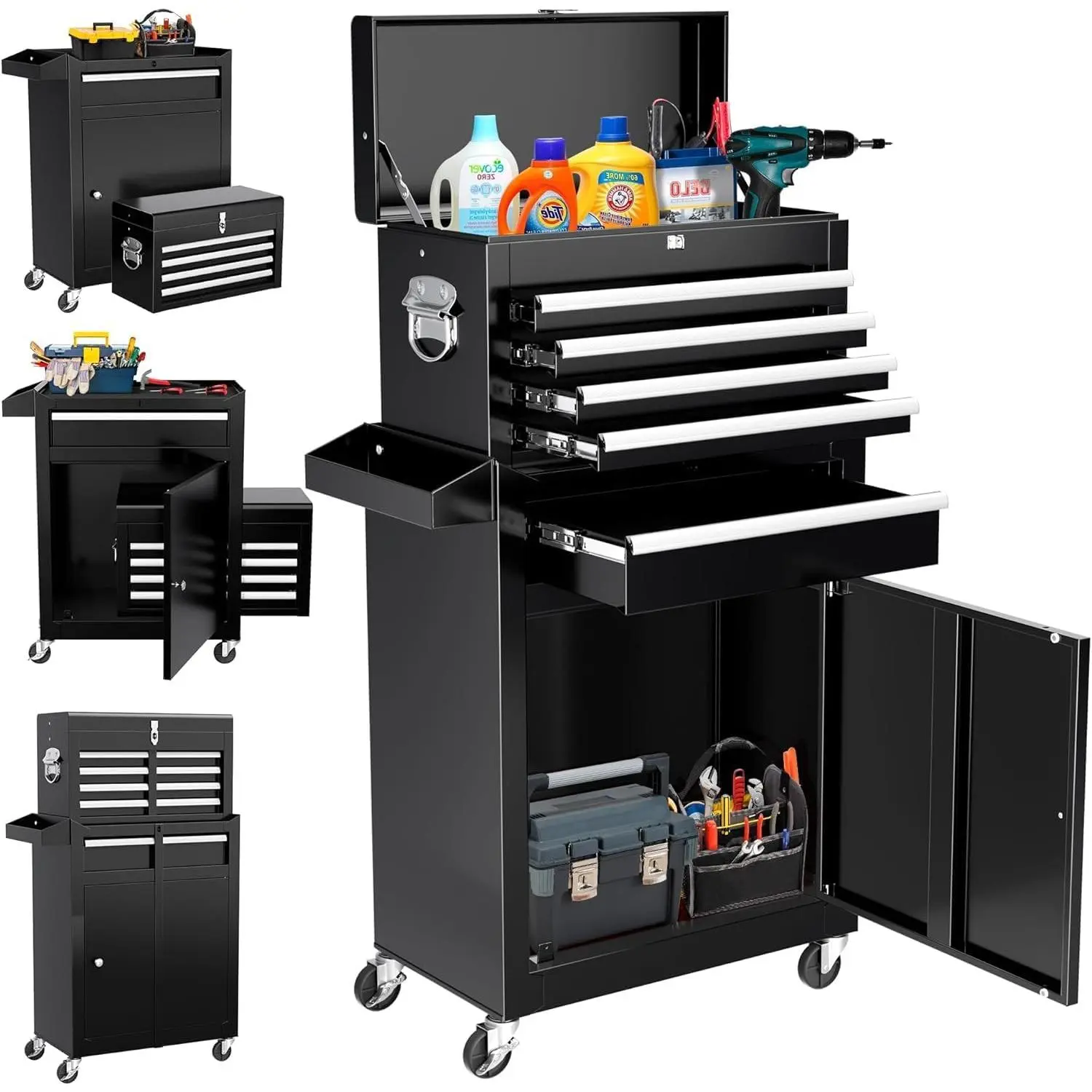 GARVEE Tool Chest with 5 Drawers, Removable Metal Toolbox, Adjustable Shelf, Locking System, Protective Insert, and Workshop Tool Cabinet