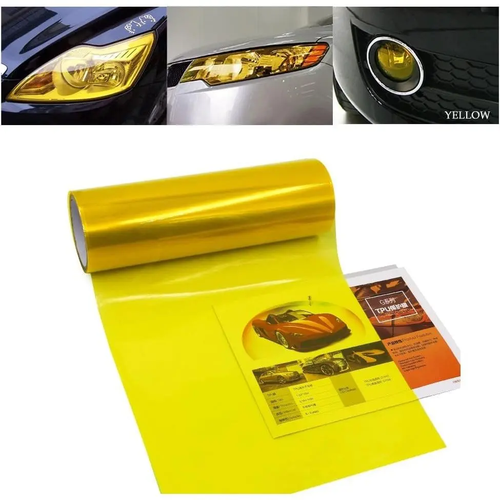 Car Light Tint Film Headlight Fog Light Taillight Yellow Tinted Vinyl Color Sticker Self Adhesive Shiny Chameleon Accessories 48 inch x12 inch 1pc